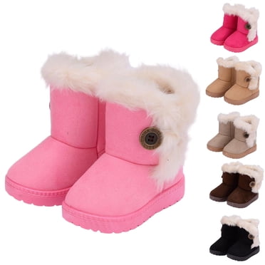 THDHVS Winter Boots for Girls,Toddler Snow Boots,Girls Mid-Calf Winter Boots Solid Color with Full Fleece Lining and Enhanced Coverage for Colder Climate Conditions Coffee 7-8 Years