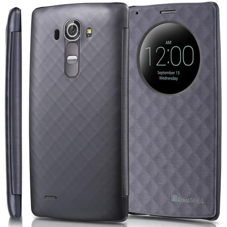 Metallic Leather Ankle Wrap - GreatShield SHIFT LX PU Leather Quick Circle Window + Sleep/Wake Function Case Cover for LG G4 - Metallic Gray