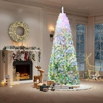 Festisoul 7.5ft Pre-Lit Pencil Christmas Tree, Slim Artificial Christmas Tree with String Lights, Skinny Xmas Tree Holiday Decoration for Home, Office, Green Gradient