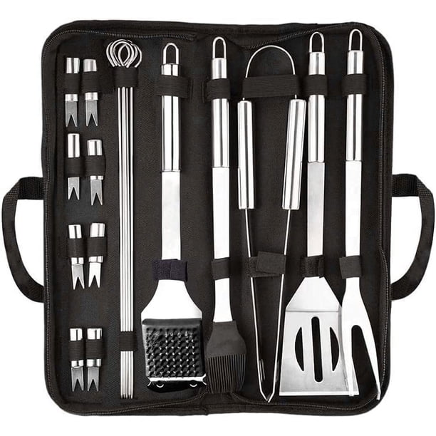 Utensilios para barbacoa, kit de accesorios para barbacoa de 20 piezas, herramienta para barbacoa de acero inoxidable, accesorio completo de primera calidad, utensilios para barbacoa al aire