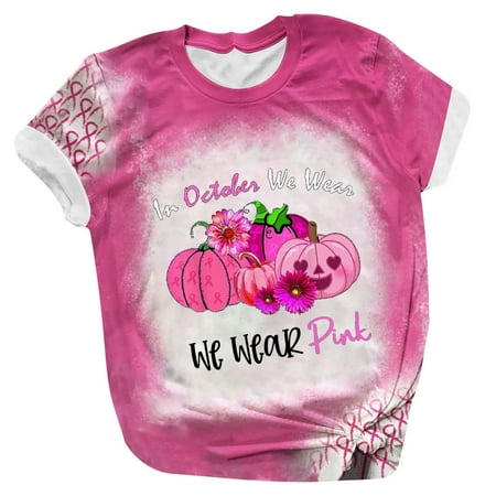 

Bospose Halloween Sweatshirt Women O-Neck Shirt Short Sleeve Crop Top Corset Top Pink Top In October We Wear Print Women S Breast Awareness T-Shirt Tops In October We Wear Lady Pullover Breast Cancer