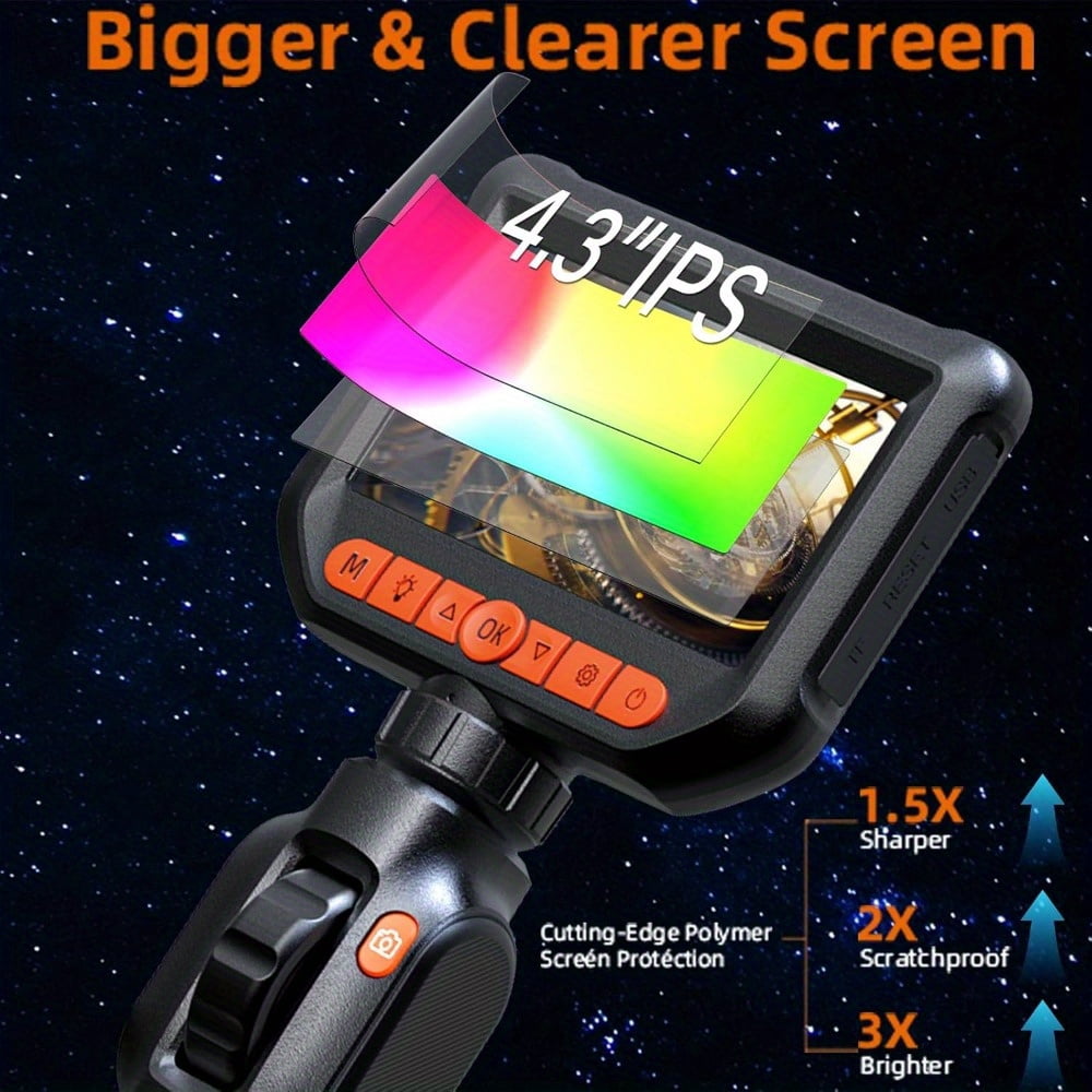 Endoscope Camera with Light, 1920 HD Industrial Endoscope Inspection Camera with Light, 4.3" Video Inspection Endoscope for Automotive Aircraft Mechanics Tools & Gifts for Men