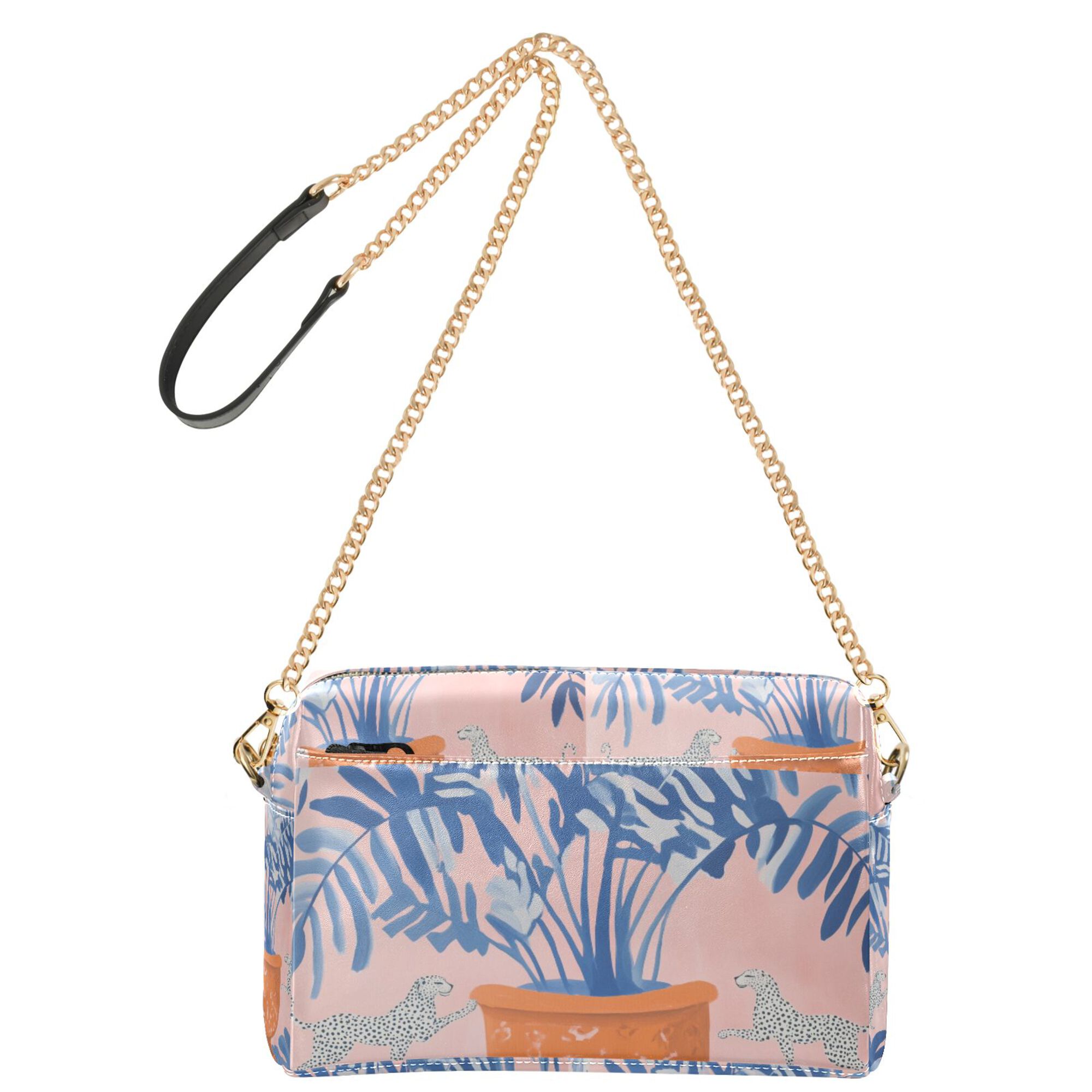 FORMRS Women Crossbody Purse with Chain Strap Vegan Leather Shoulder Handbag, Pink Leaves