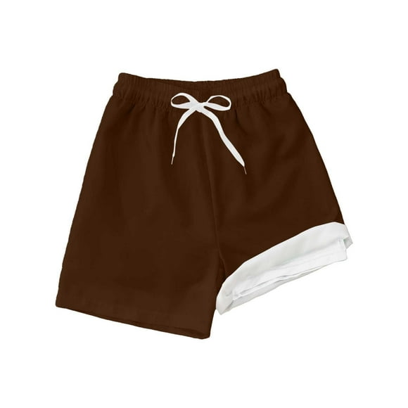 PMVFHDE Boys Pants Boys Fashion Solid Swim Trunks With Compression Liner Stretch Swim Shorts Boy Clothes Brown,10T