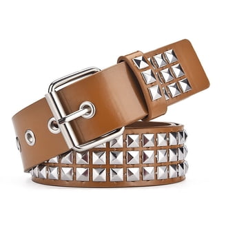Milor Studded Leather Belt Taupe Gold Hexagon Buckle Y2K Boho Western M/L Boho Studded Faux Leather Belt, Bohemian Gold Belt, Western  main image 3