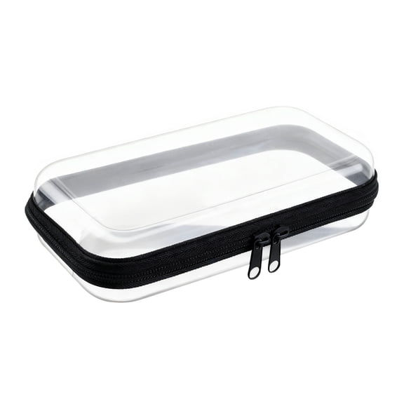 Hard Shell Zipper Case, Clear Plastic Crush-Proof Zipper Pouch, 8x10x2 Inch Clear Pencil Case, Hard Sided Storage Container, Travel Organizer Cosmetic Bag for Toiletry Office Art Supplies, Black