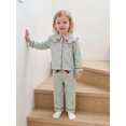 thumbnail image 5 of RUINIXCW Toddler Baby Girls Striped Pajamas Set Kids Little Girls Spring Fall Winter PJS Sleepwear Cherry Peter Pan Collar Long Sleeve Tops Pants Set, 5 of 10