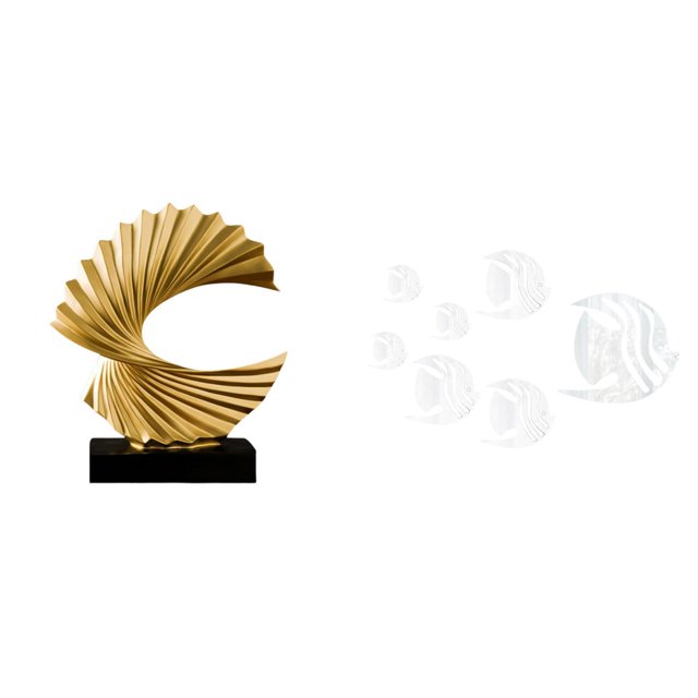 Escultura De Resina Con Reflejo Oceánico, Figura Abstracta De Pez Con Olas, Espejo Decorativo, Adorno De Pared Para Dormitorio, Sala De Estar, Decoración Del Hogar