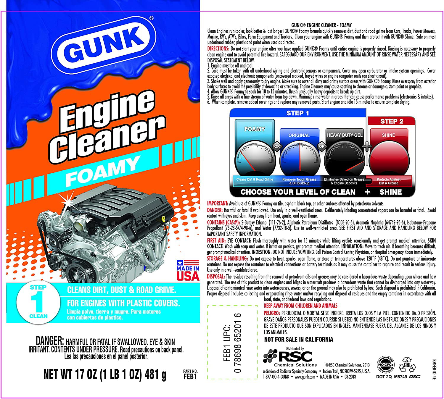 Item # 2535-FEB1/6, GUNK® ENGINE CLEANER FOAMY 17 OZ On SC Fastening Systems