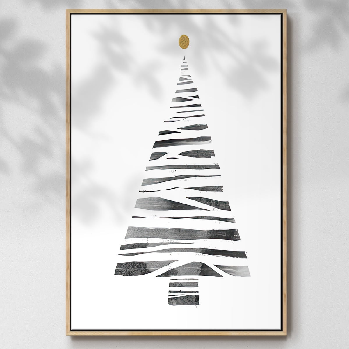 Christmas Tree I - Framed Gallery Wrapped Holiday Canvas - 17 x 25 - Natural Wood Frame