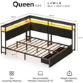 thumbnail image 3 of Queen Corner Bed Frame with Storage Drawers, Modern Linen Upholstered Daybed with LED Lights & Charging Station, Metal Platform Bed with Guardrail for Bedroom Dorm, Black, 3 of 7