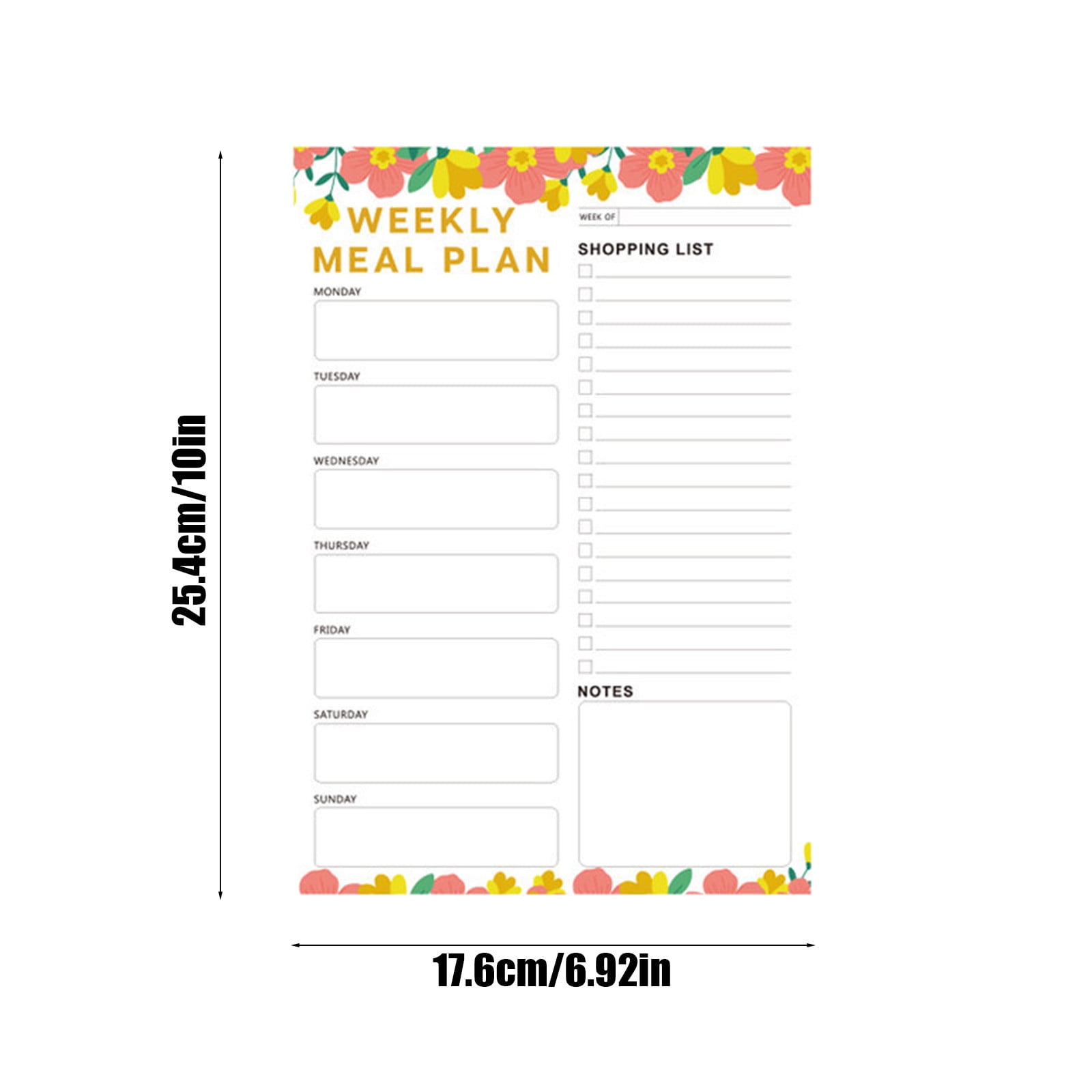 60 Sheets Meal Planner for Fridge, Magnetic Meal Planner and Grocery List, Weekly Meal Planner with Tear off Shopping List for Meal Planning and Shopping, 7x10'' Flower Design
