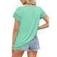 thumbnail image 4 of Blusa informal holgada de manga corta con ribete de encaje verde para mujer, 4 of 6