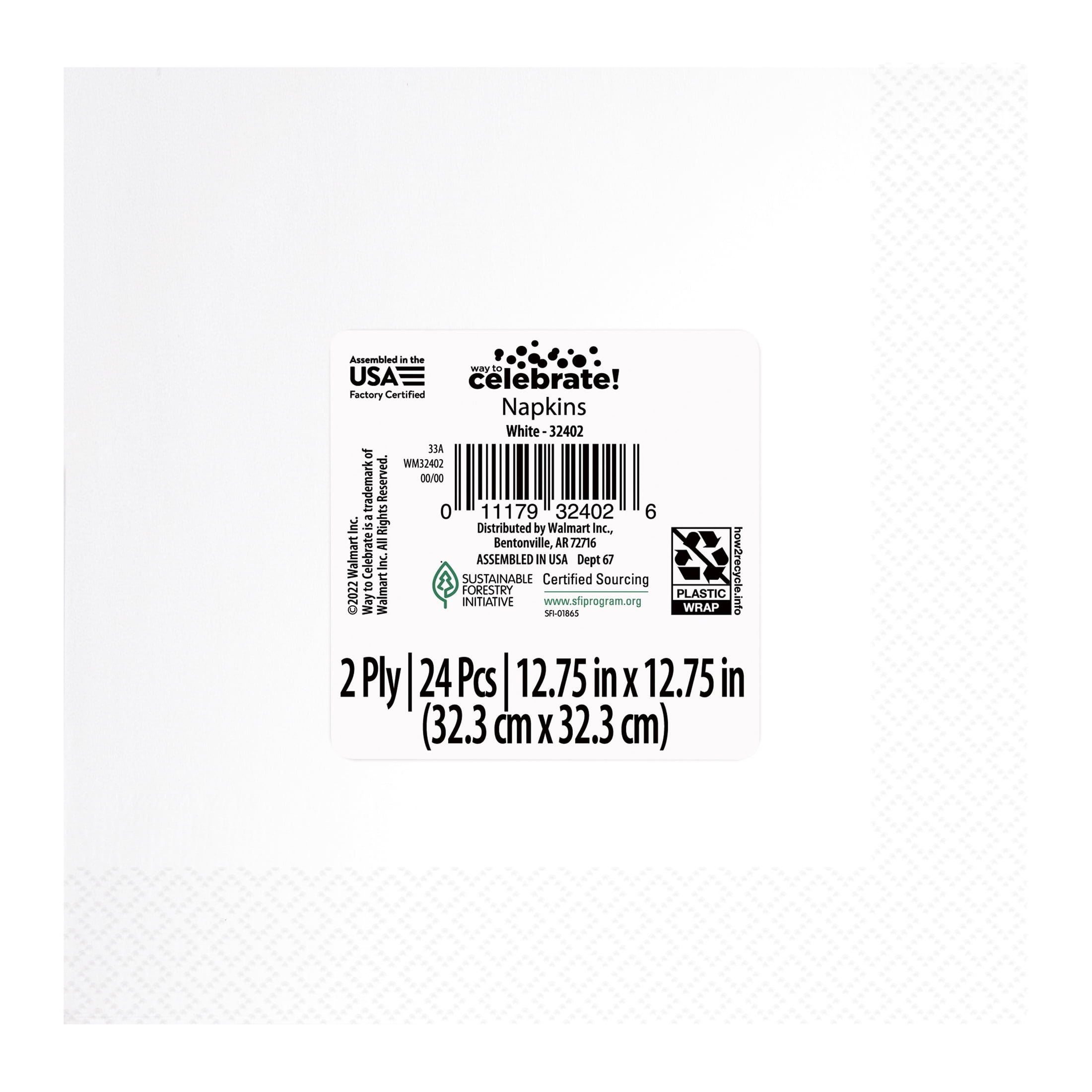24CT 6.5IN x 6.5IN White Disposable Paper Napkins by Way To Celebrate