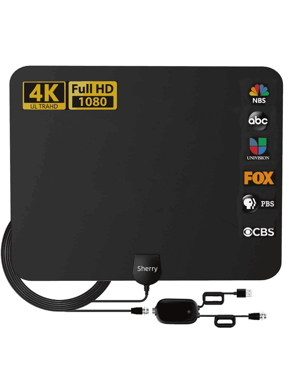 Sherry Amplified HDTV Indoor Antenna Long 250+ Miles Range Signal Reception- Amplifier Signal Booster - Support 4K 1080p All Older TV + 16.5 ft Coax HDTV Cable/AC Adapter
