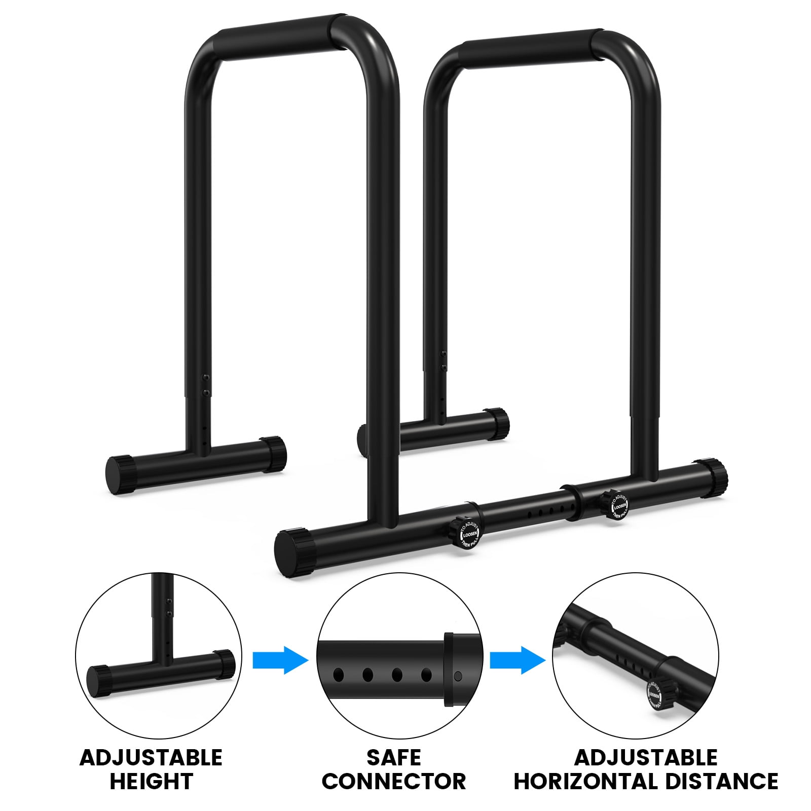 Pooboo Adjustable Dip Bar Heavy Duty Steel Dip Station Power Tower Dip Station Pull up Bar Power Rack Max Weight 300lbs