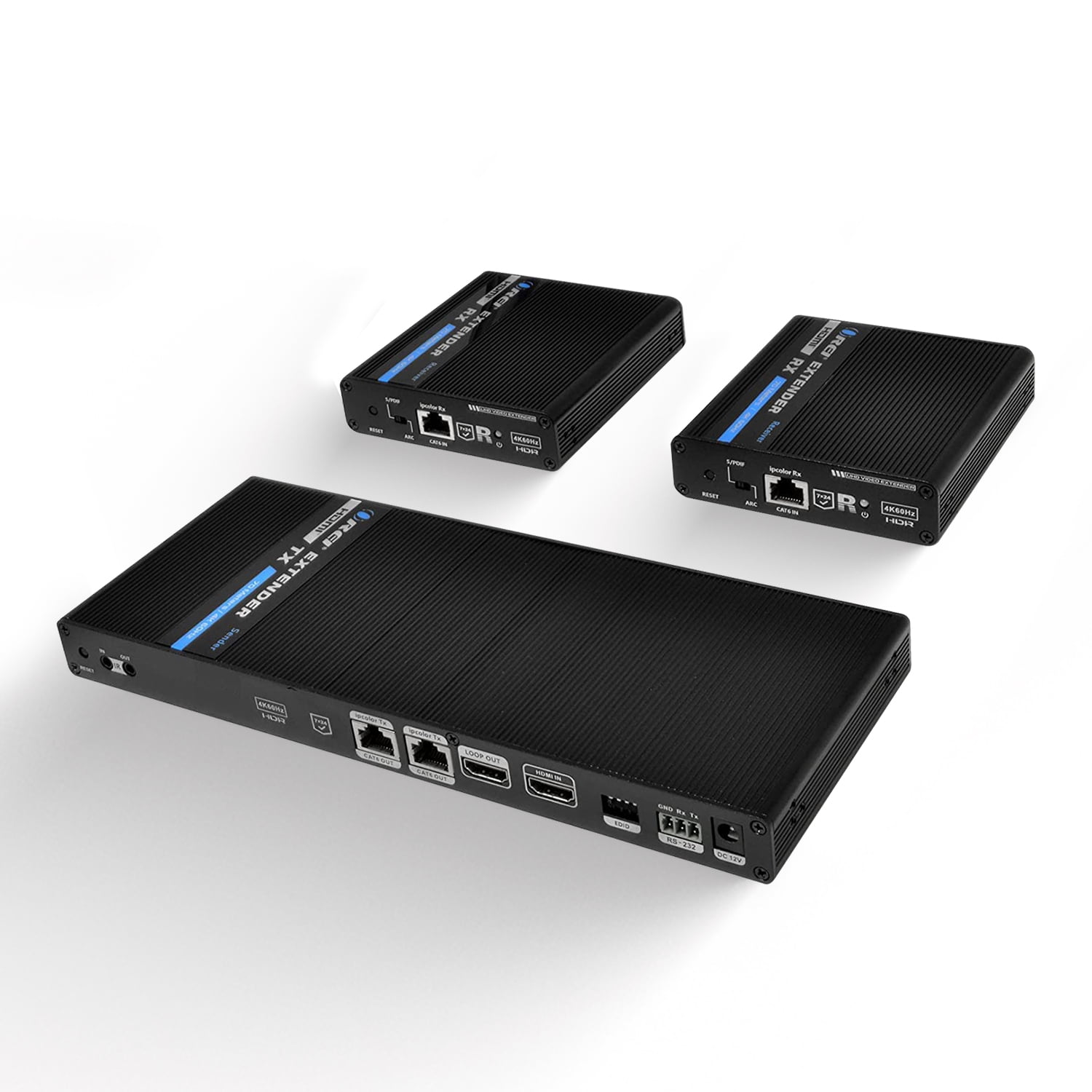 Loop Out Low Latency 1x2 HDMI Extender Splitter 4K by OREI Multiple Over Single Cable CAT6/7 4K@60Hz 4:4:4 HDCP 2.2 with IR Remote EDID Management Up to 230 Ft Full Support IR RS-232 Control 