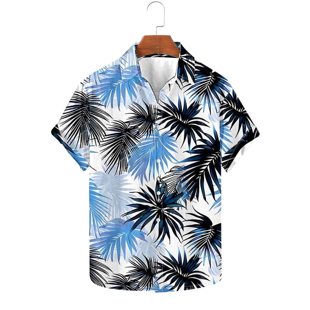 Sentmoon Summer Clothes for Mens Plus Size Loose Turndown Collar Short Sleeve Mens Beach Outfits Button up Palm Tree Print Mens Blouses Active for Boating Multicolor XXXXL