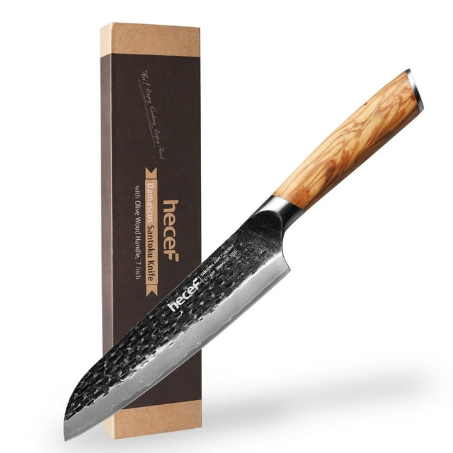 Cuchillo Santoku Hecef japonés de 7 pulgadas de acero de Damasco Forjado Ultraafilado