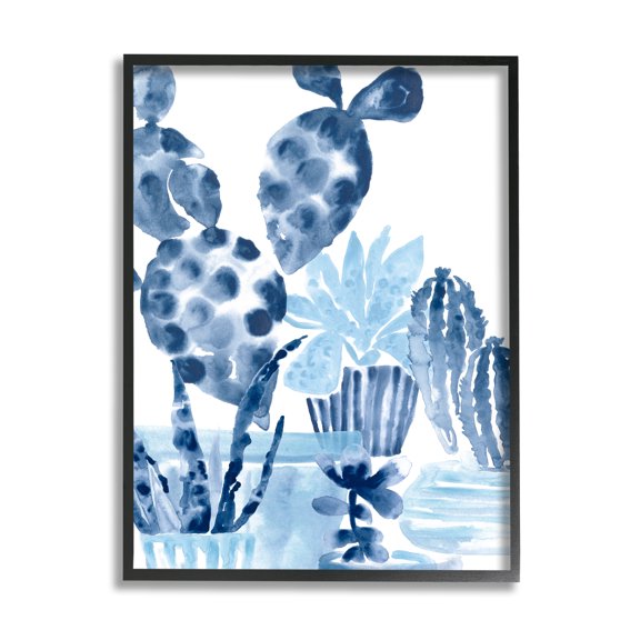 Stupell Industries Bold Blue Planted Cacti Indoor Plant Watercolor Painting, 24 x 30, Design by June Erica Vess