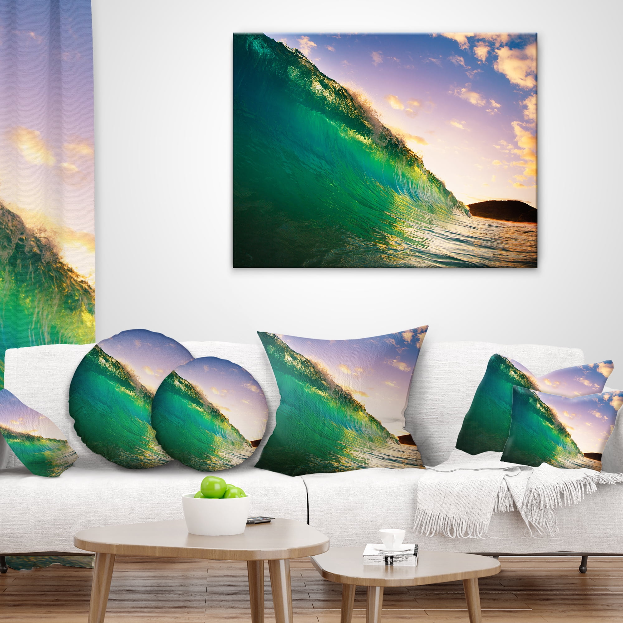 Designart Waves Kissing Clouds - Seascape Throw Pillow - 12x20
