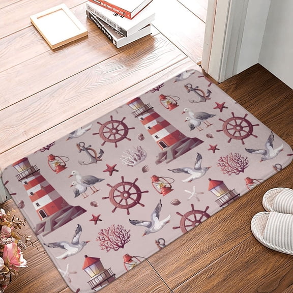 Front Door Mat Indoor Outdoor Outside Entrance - 16*24in Washable Lighthouse Rudder Bird Thin Bathroom Rugs Fit Under Door, Bath Rugs for Bathroom, Kitchen Rugs Mats for Floor