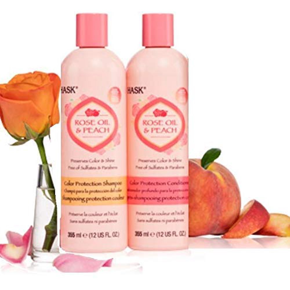 HASK Rose Oil & Peach Color Protection Shampoo & Conditioner (355 ml 12 US FL. OZ. Each) Set