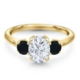 thumbnail image 3 of Gem Stone King 18K Yellow Gold Plated Silver Black Onyx Ring Set with Oval Moissanite (1.94 Cttw), 3 of 7