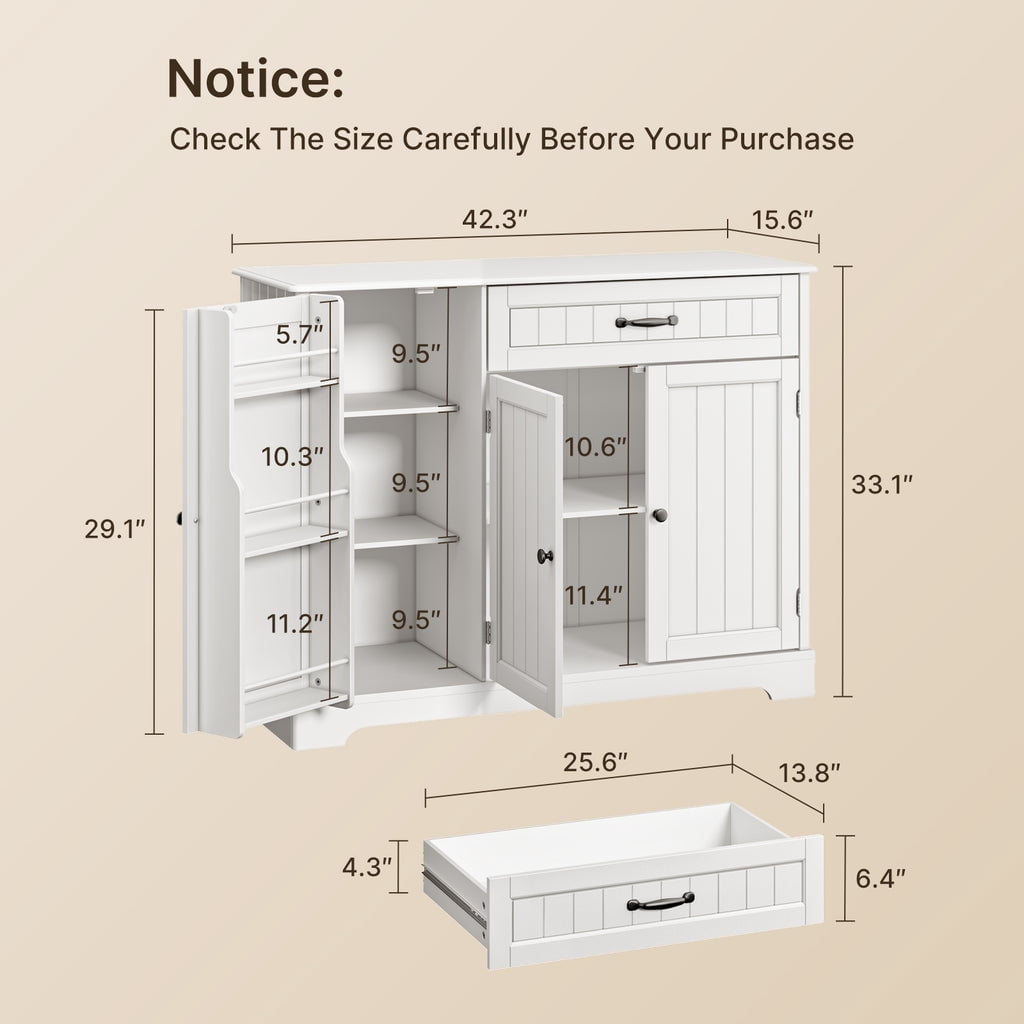 Aiho Kitchen Pantry Cabinet with Doors and Shelves, Coffee Bar Cabinet with Storage, Sideboard Buffet Cabinet for Kitchen, Dining Room, Living Room - White