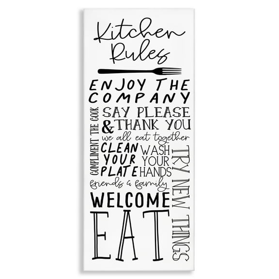 Stupell Industries Kitchen Rules Typography Food & Beverage Painting Wrapped Canvas Art Print Wall Art, 10 x 24