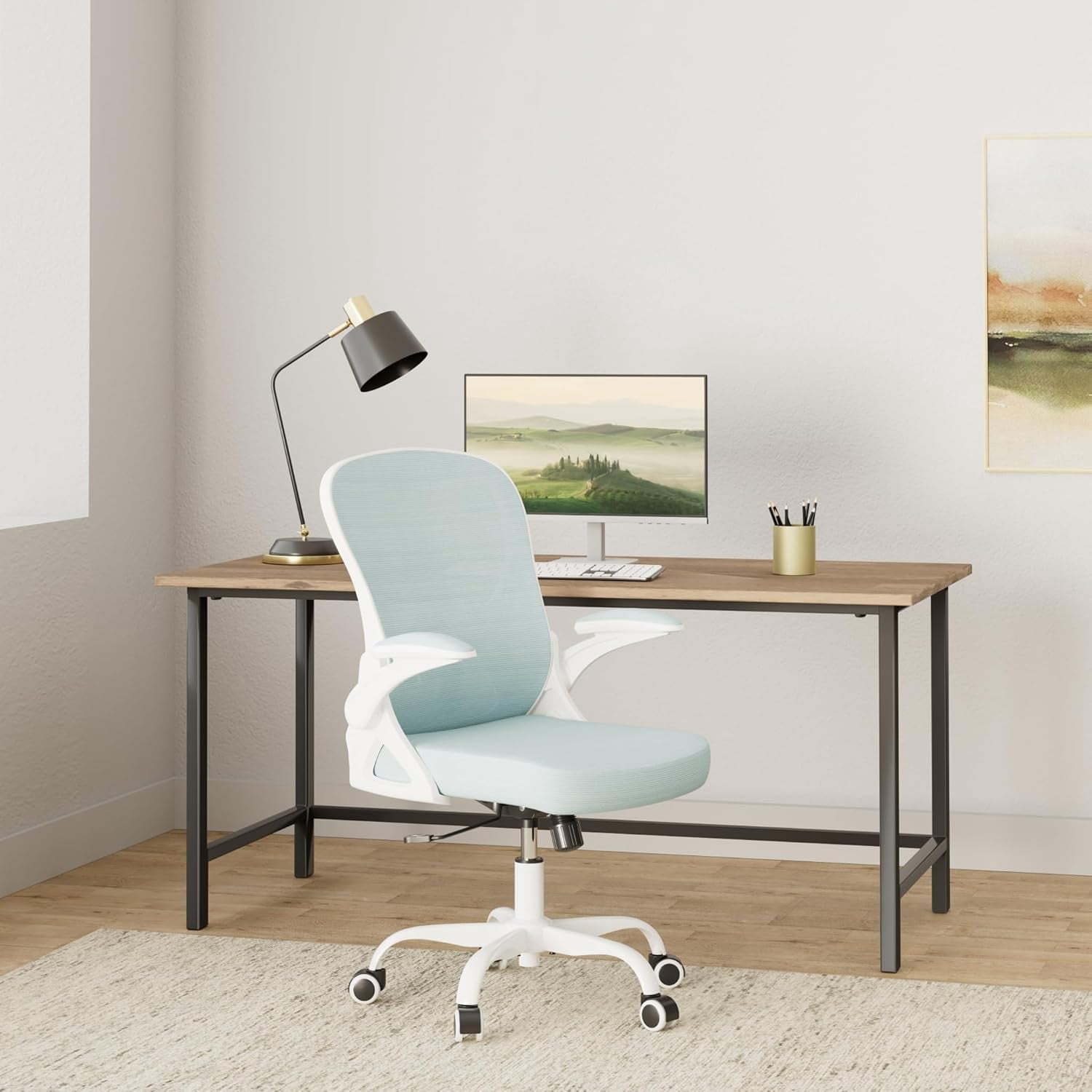 Office Chair, Ergonomic Desk Chair with Adjustable Height and Lumbar Support Swivel Desk Computer Chair with Flip up Armrests for Conference Room, Drak Gray