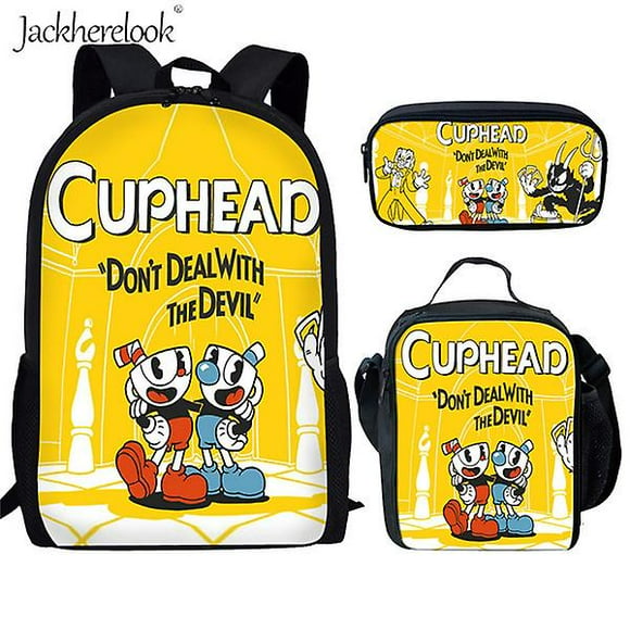 Cuphead Mugman Sacs d'École pour les Adolescents Garçons Filles Jeu de Dessin Animé Sac à Dos Mochila Étudiant Sac de Livre Ensemble 3pcs Enfant Cartable_b