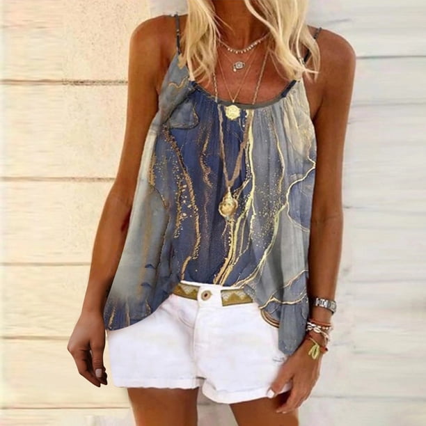 ICHUANYI Clearance Fashion Women Summer Print Casual Sleeveless Round-Neck Vest Camis Blouse Tops(Gray, XXL) ICHUANYI WER2023080807246