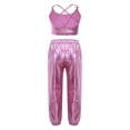 thumbnail image 2 of Hansber Kids Girls Hip Hop Dance Outfits Metallic Camisole  Crisscross Strappy Back Crop Top and Shiny Pants Pink 10, 2 of 5