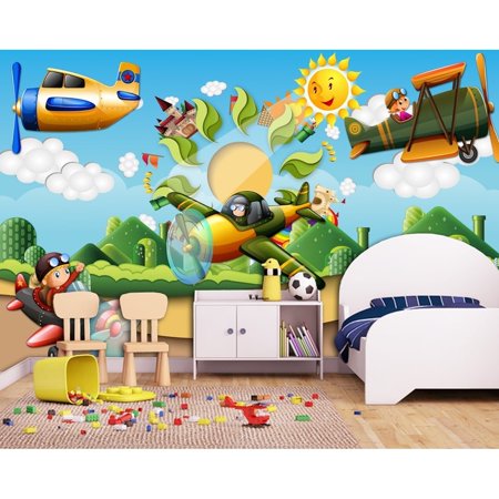 GK Wall Design 3D Child Forest Cartoon Helicopter Wallpaper H:106" x W:187"
