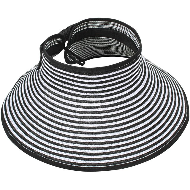 Sombrero de paja enrollable UPF 50+ de ala ancha para mujer, visera plegable, negro Adepaton HMYH210-2