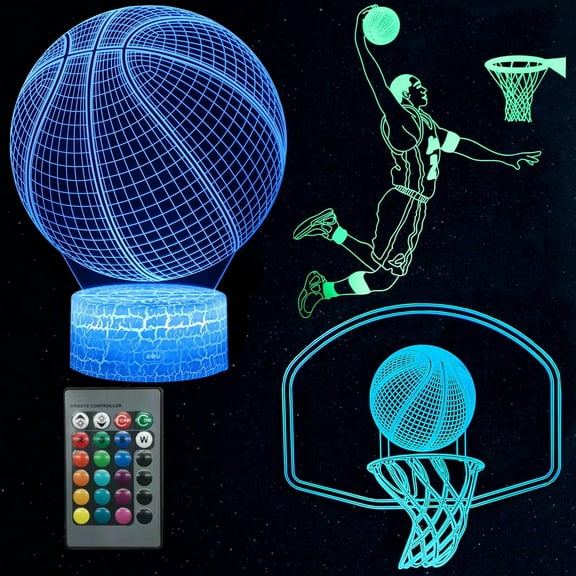 YSITIANNA Basketball Night Light for Kids Bedroom, 3D Illusion Lamp, 3 Patterns 16 Colors Changing Dimmable Room Decor, Touch & Remote Control, Christmas Birthday Gift Teenage Boy Girl STNL#4718