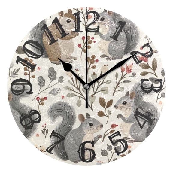 Squirrels Leaves Flowers 10 inch Wall Clocks Non Ticking Easy to Read Battery Decorative for Home Bathroom Kitchen Bedroom Living Room