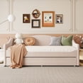thumbnail image 2 of Twin Size Teddy Fleece Upholstered Daybed with Trundle Bed and LED Lights, Daybed Frame With Wooden Slats Support For Living Room, Bedroom, Apartment, Space Saving, No Box Spring Needed, Beige, 2 of 9