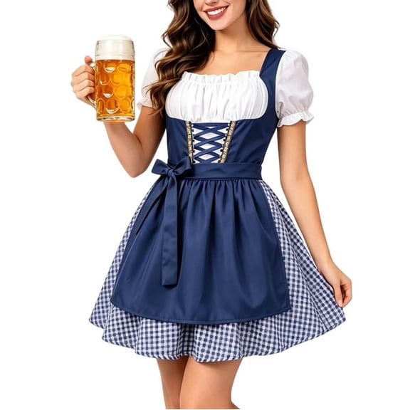 IWRICH Womens Oktoberfest 2 Piece Sets German Bavarian Dirndl Puff Sleeves with Apron Carnival Festival Halloween Party Dress Red XL