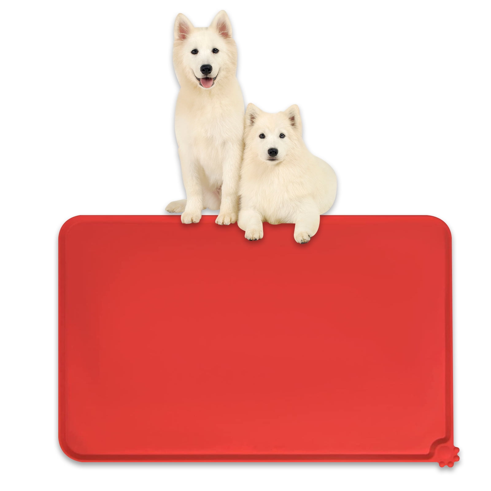 Red Dog Food Mat, Small 18.5" x 11.5" Pet Bowl Mat for Food and Water