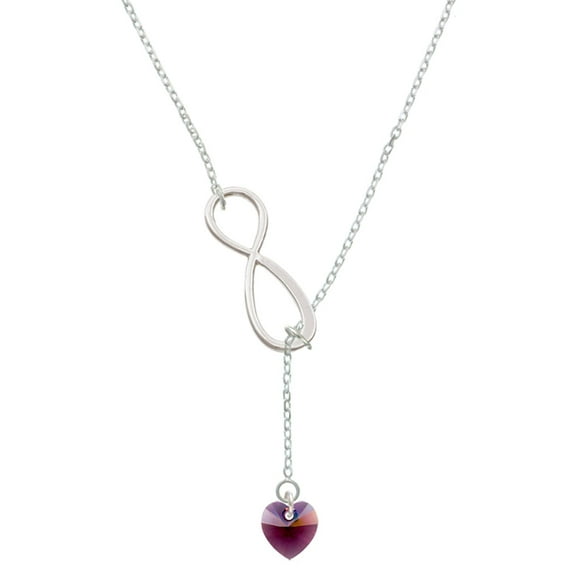 Delight Jewelry Purple Crystal Heart Silver tone Elegant Infinity Lariat Necklace