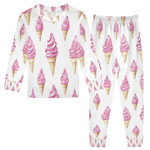 FORMRS Long Sleeve Top and Pants Pajama Set for Niños 2-Piece Sleepwear, Sizes 18M-8Y, Pink Cartoon Ice Cream