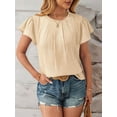 thumbnail image 3 of Women Summer Dressy Pleated Petal Cap Short Sleeve Tops Elegant Casual Loose Fit Tunic Blouse Tees  M, 3 of 8