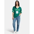 thumbnail image 2 of Saint Patrick's Day Women's Lucky Jersey with Short Sleeves from Holiday Time, Sizes XXS-XXL, 2 of 5