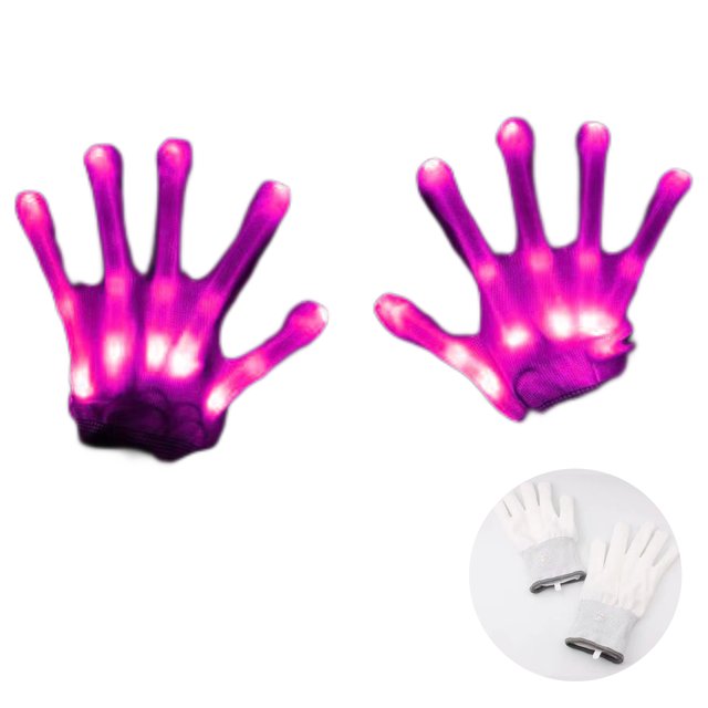 1 par de guantes luminosos LED que brillan intensamente Halloween esqueleto manopla fiesta Prop (rosa)
