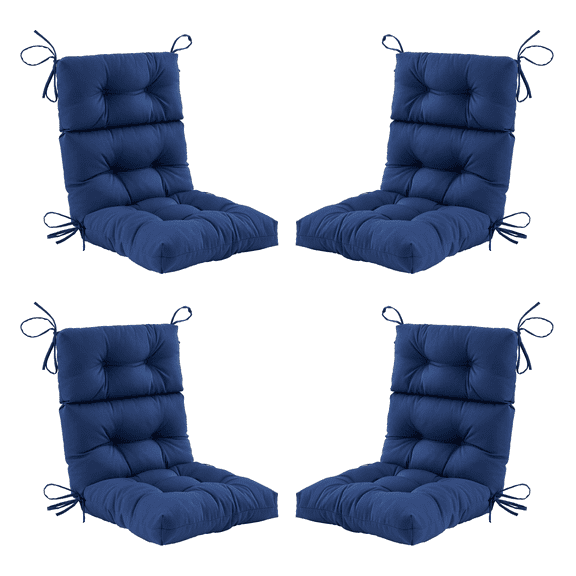 ZEOLABS Outdoor High Back Chair Cushions Set of 4,Waterproof All-Weather Tufted Seat Back Patio Furniture Cushions with Ties for Lawn Adirondack,Rocking Chair, 45x22 Inch, Navy Blue