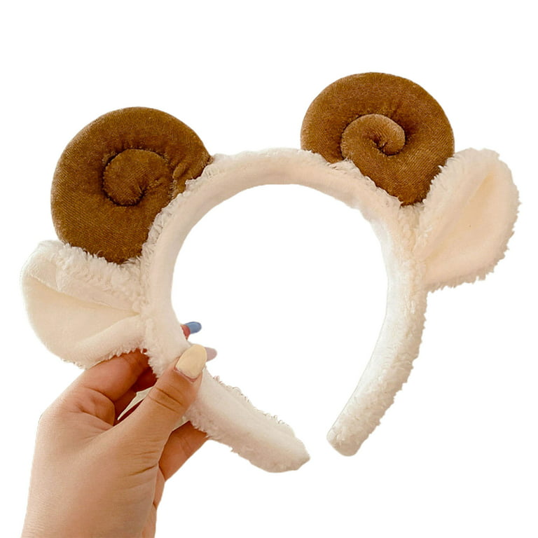 GROFRY Women Cute Fashion Cartoon Sheep Horn Ear Headband Wash Face Hair  Hoop Headwear 