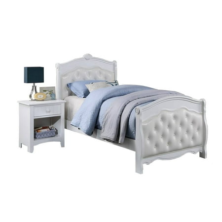 

Homestock African Artistry Modern Curved Full Size Bed Tufted White Faux Leather Upholstered - Bedroom Furniture Contemporary Design Comfortable Durable Frame