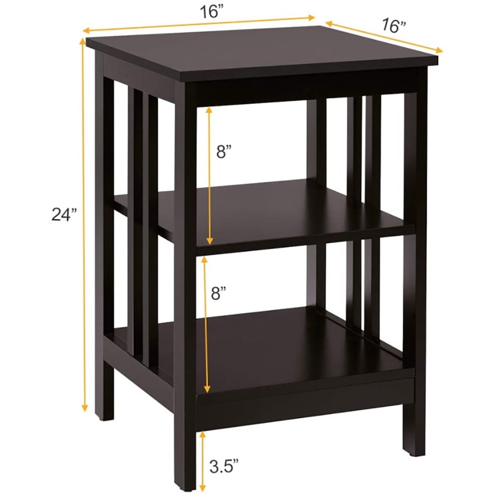 Finihen End Side Table, Nightstand, 2 Pieces 3-Tier Nightstand with Reinforced Bars and Stable Structure, Sofa Side Table, Bed Side Table, for Living Room, Bedroom, Dark Brown